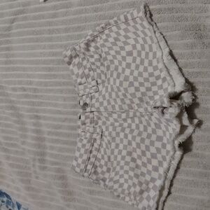 Light purple and white checkered Jean shorts. 00R